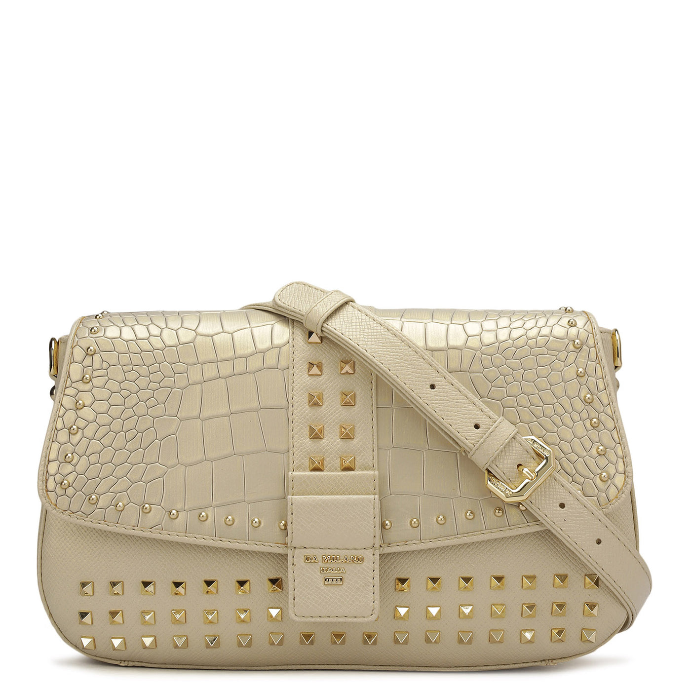 Small Croco Franzy Leather Shoulder Bag - Gold