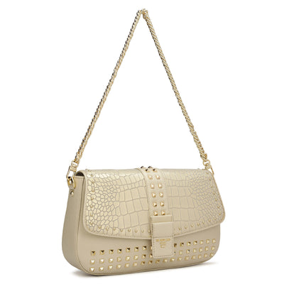 Small Croco Franzy Leather Shoulder Bag - Gold