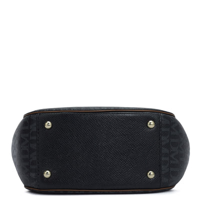 Small Monogram Leather Satchel - Black