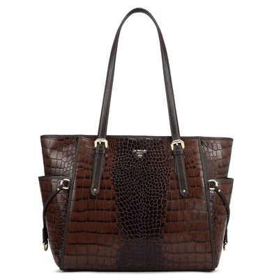 Medium Croco Leather Tote - Brown