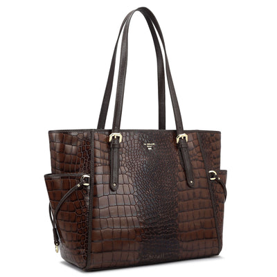 Medium Croco Leather Tote - Brown