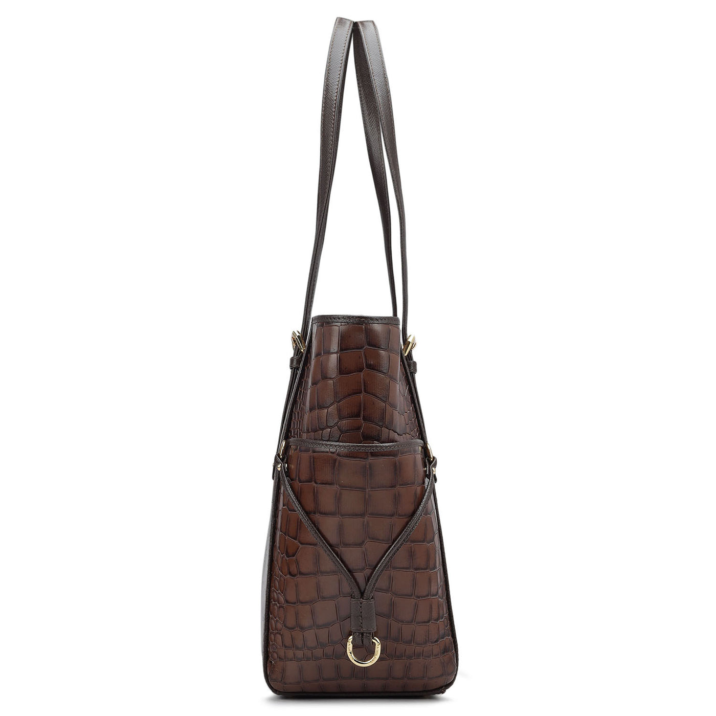 Medium Croco Leather Tote - Brown