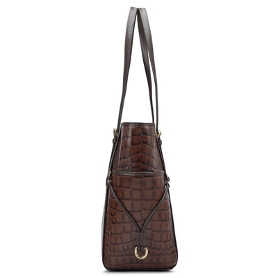 Medium Croco Leather Tote - Brown