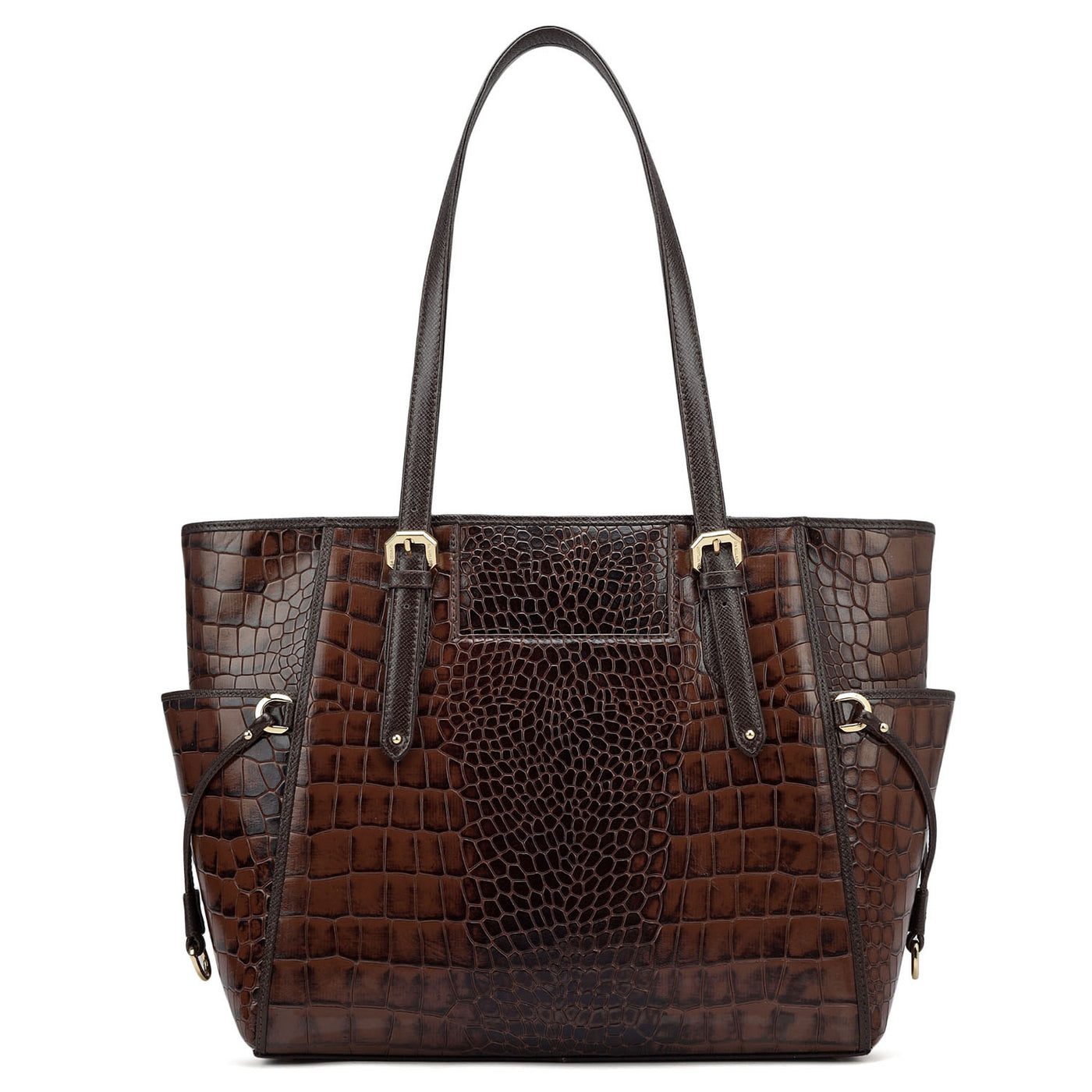 Medium Croco Leather Tote - Brown