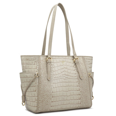 Medium Croco Leather Tote - Frost