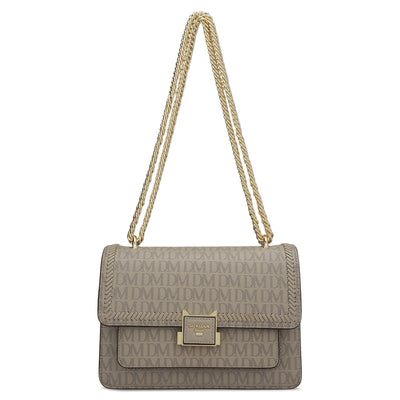 Small Monogram Franzy Leather Shoulder Bag - Chalk