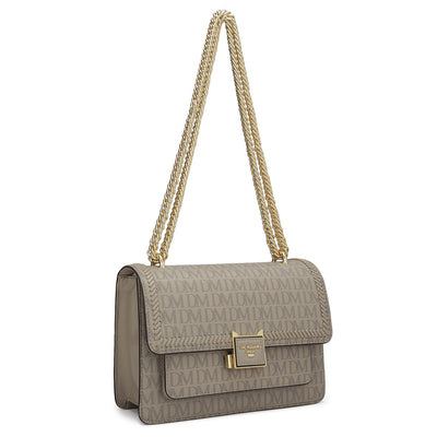 Small Monogram Franzy Leather Shoulder Bag - Chalk