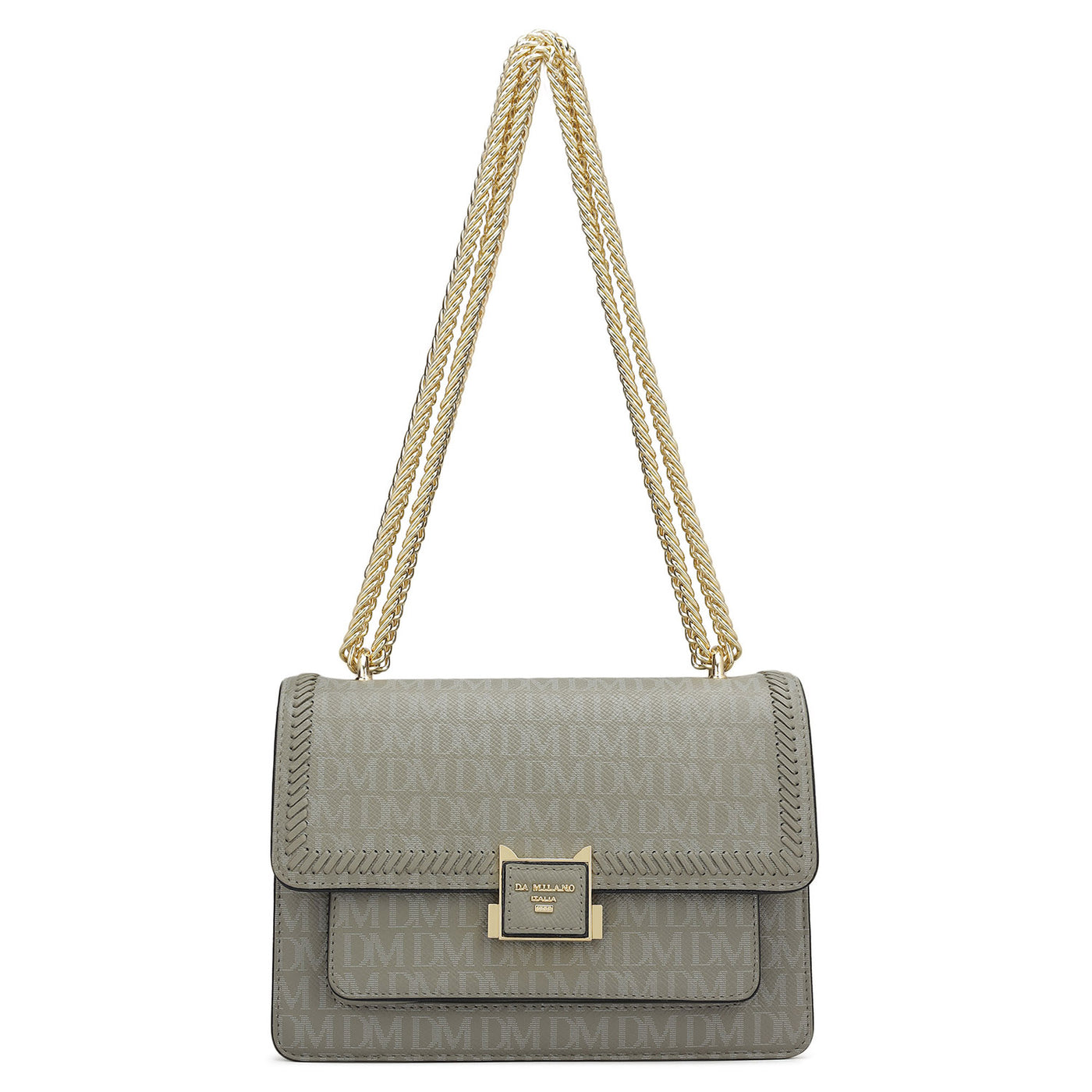 Small Monogram Franzy Leather Shoulder Bag - Stone Grey