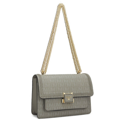 Small Monogram Franzy Leather Shoulder Bag - Stone Grey