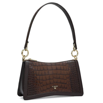 Small Croco Leather Baguette - Brown