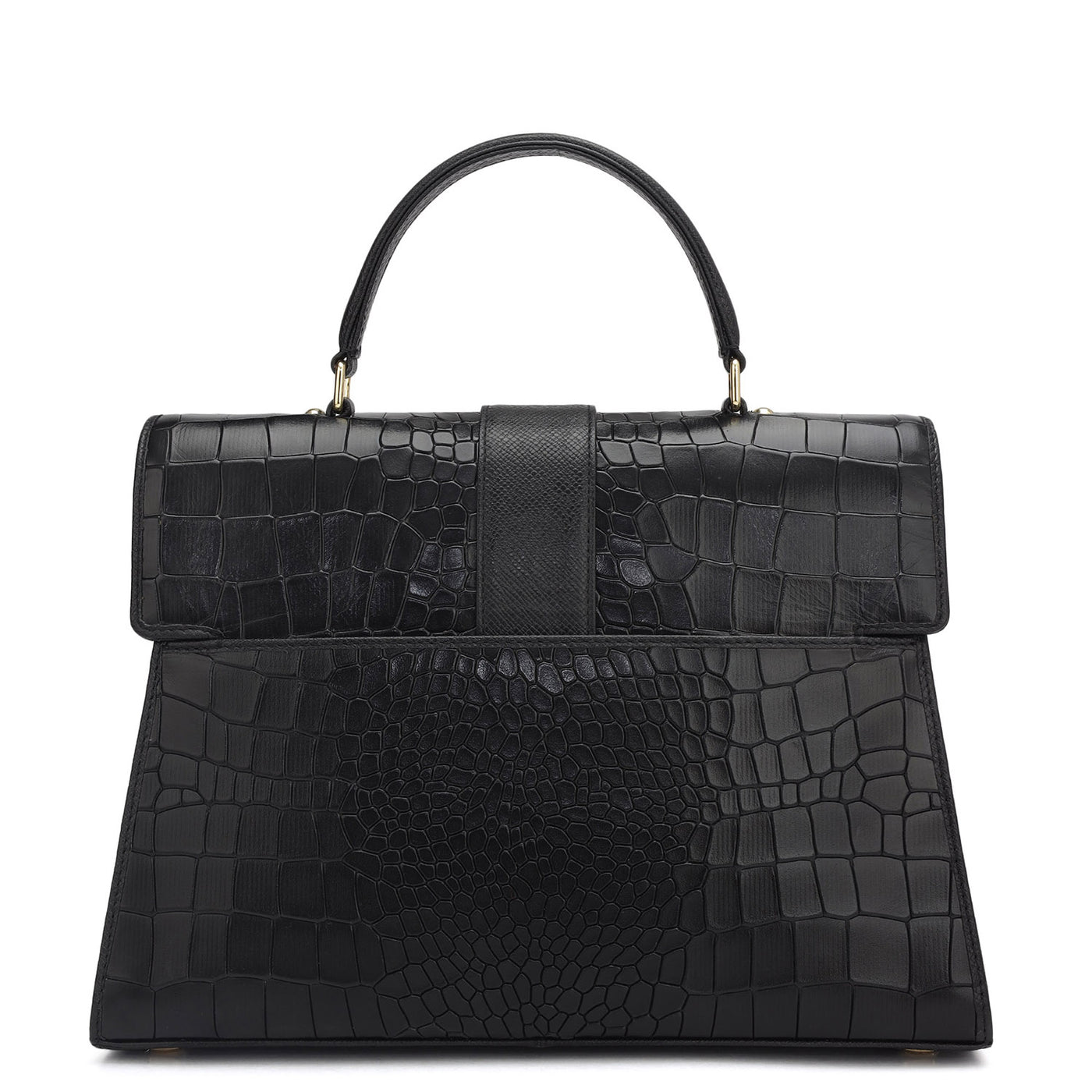 Medium Croco Leather Satchel - Black