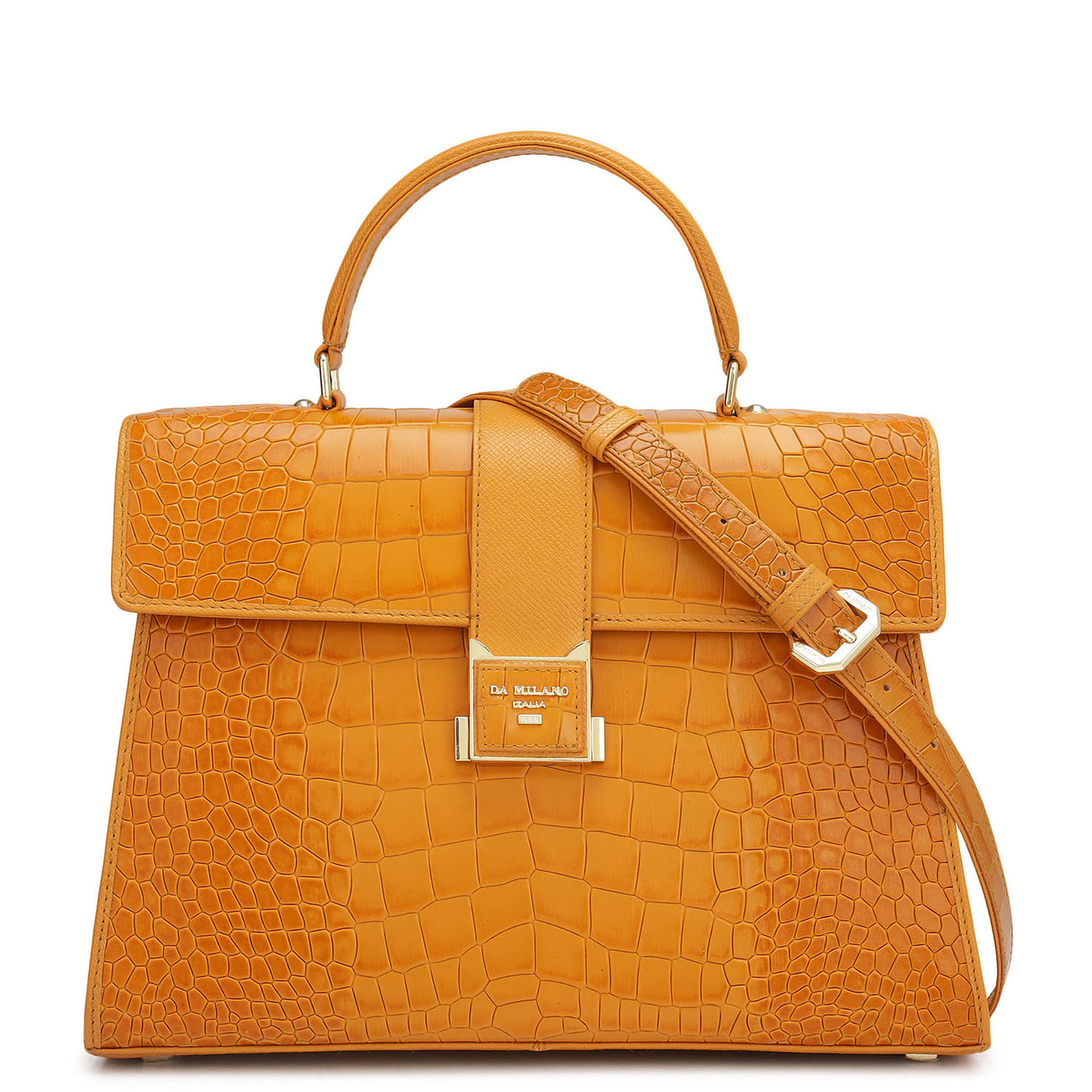 Medium Croco Leather Satchel - Flame