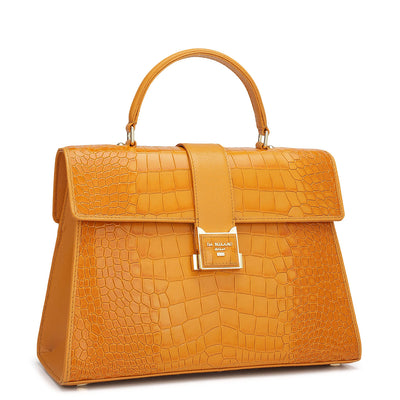 Medium Croco Leather Satchel - Flame