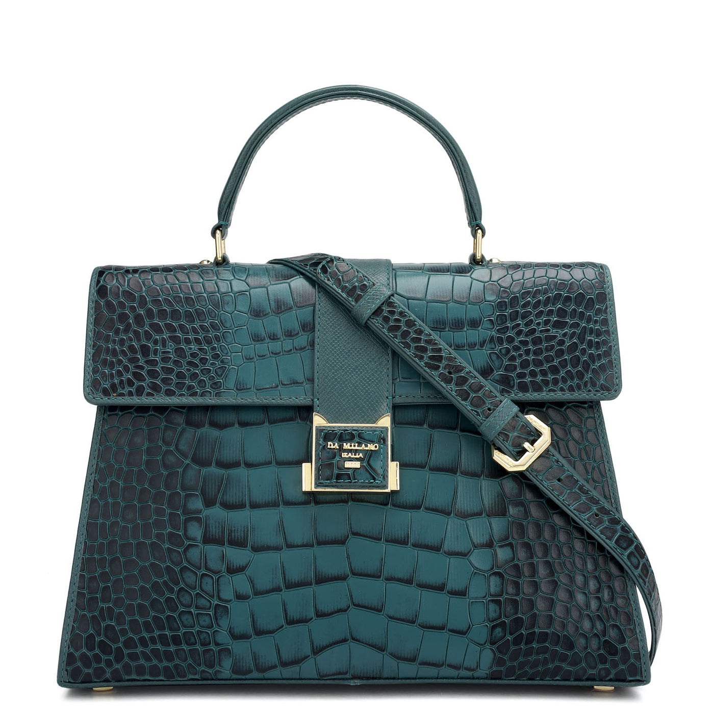 Medium Croco Leather Satchel - Octane