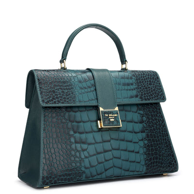 Medium Croco Leather Satchel - Octane