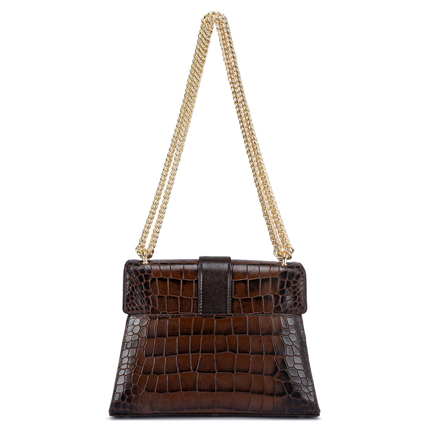 Small Croco Leather Shoulder Bag - Brown