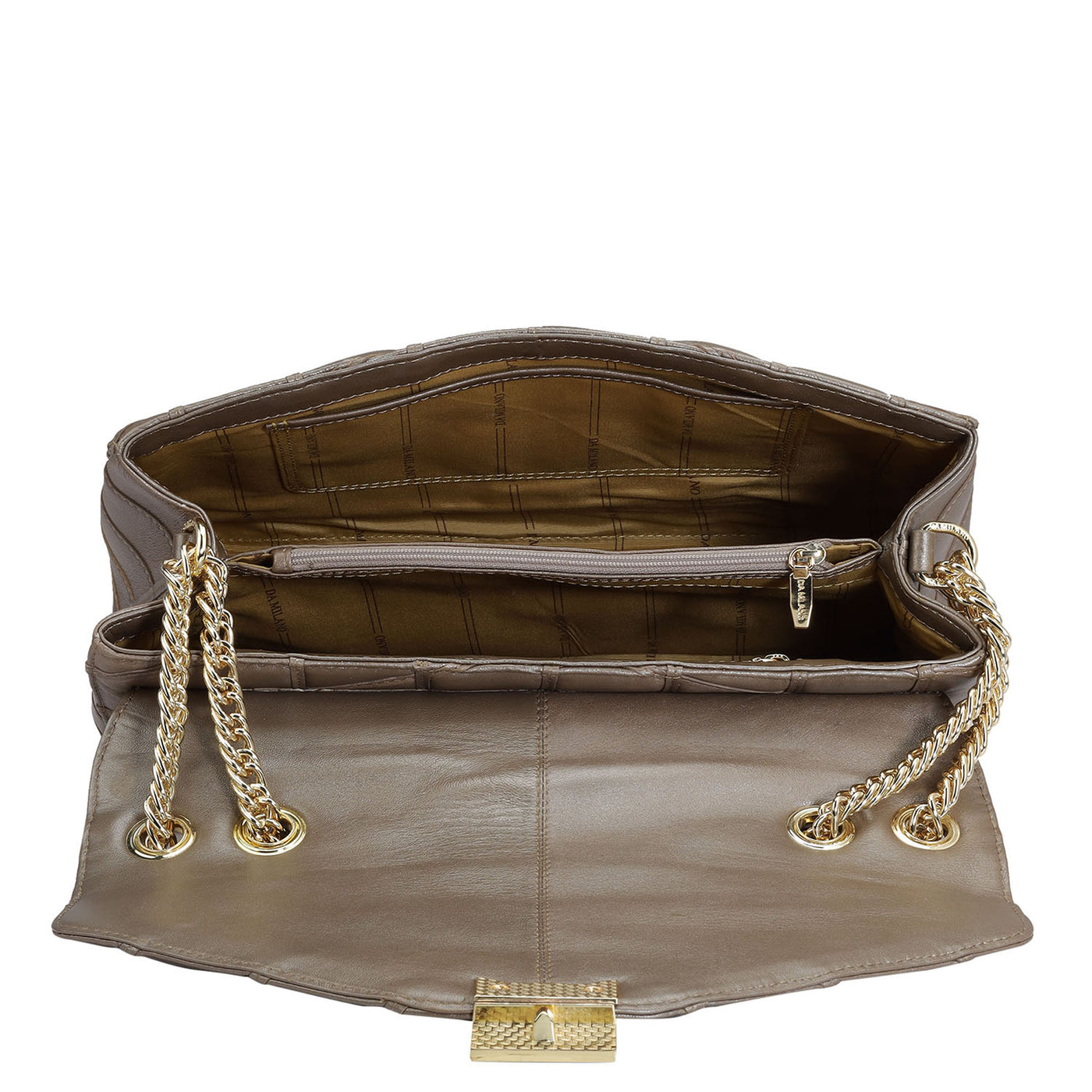 Large Quilting Leather Shoulder Bag - Bronze