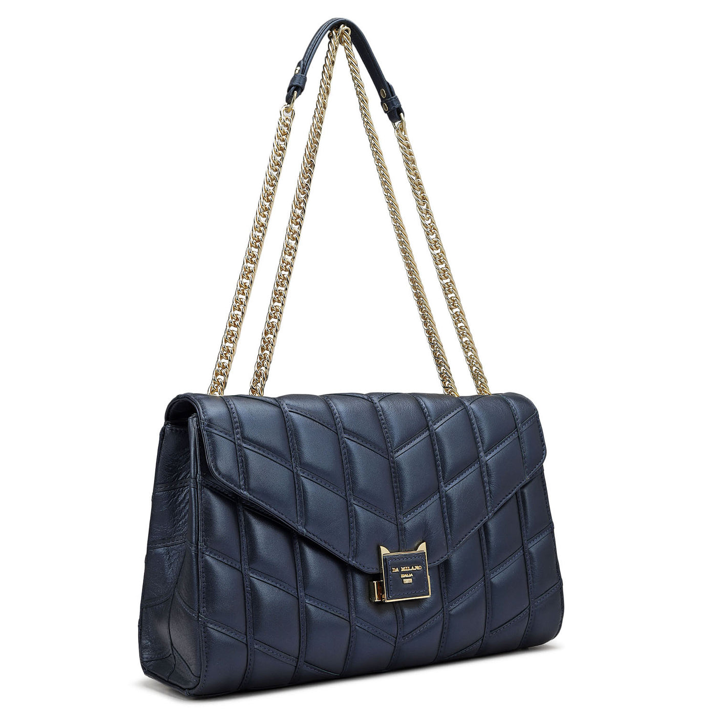 Large Quilting Leather Shoulder Bag - Mid Night Blue