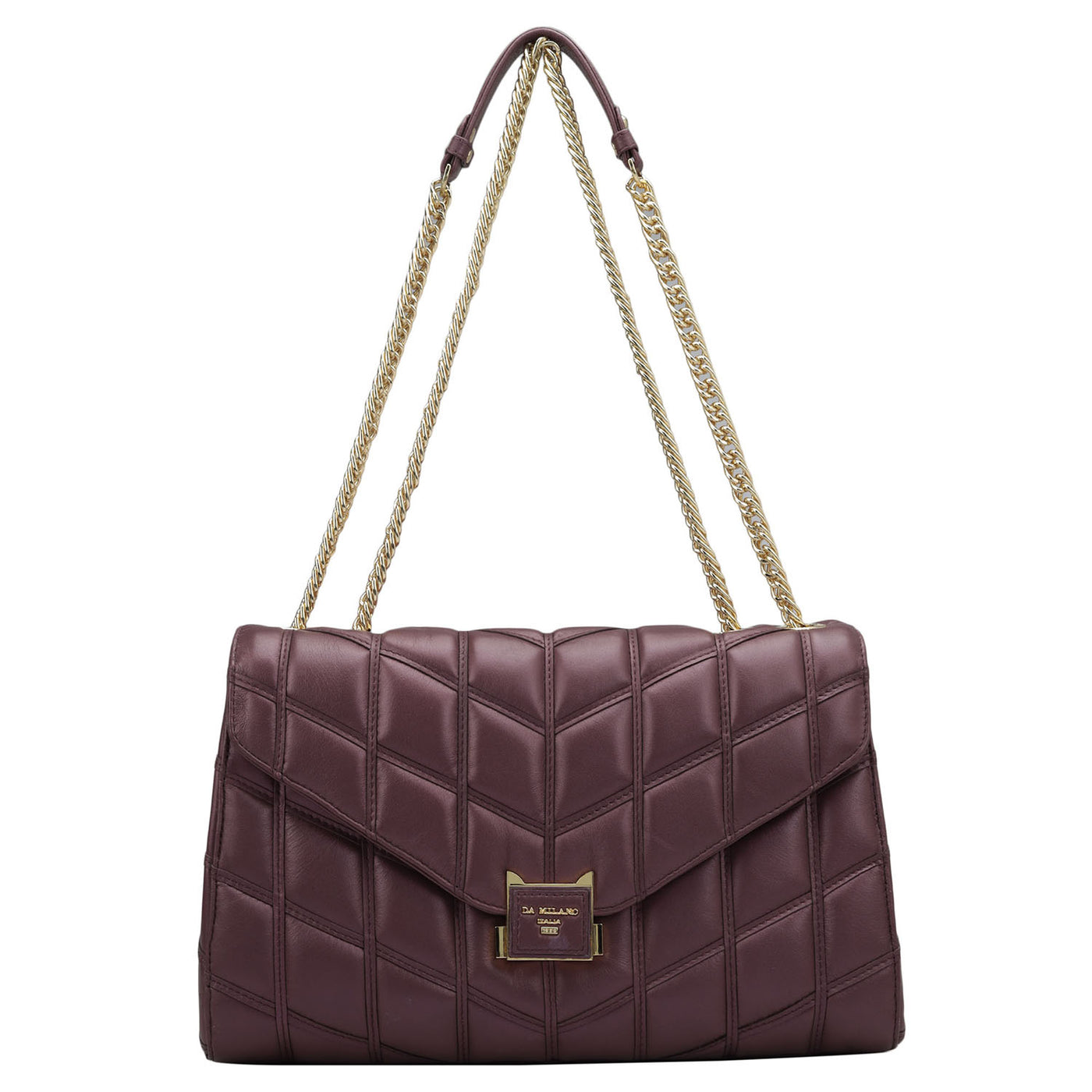 Large Quilting Leather Shoulder Bag - Plum