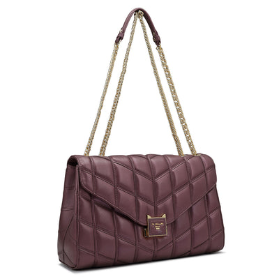 Large Quilting Leather Shoulder Bag - Plum