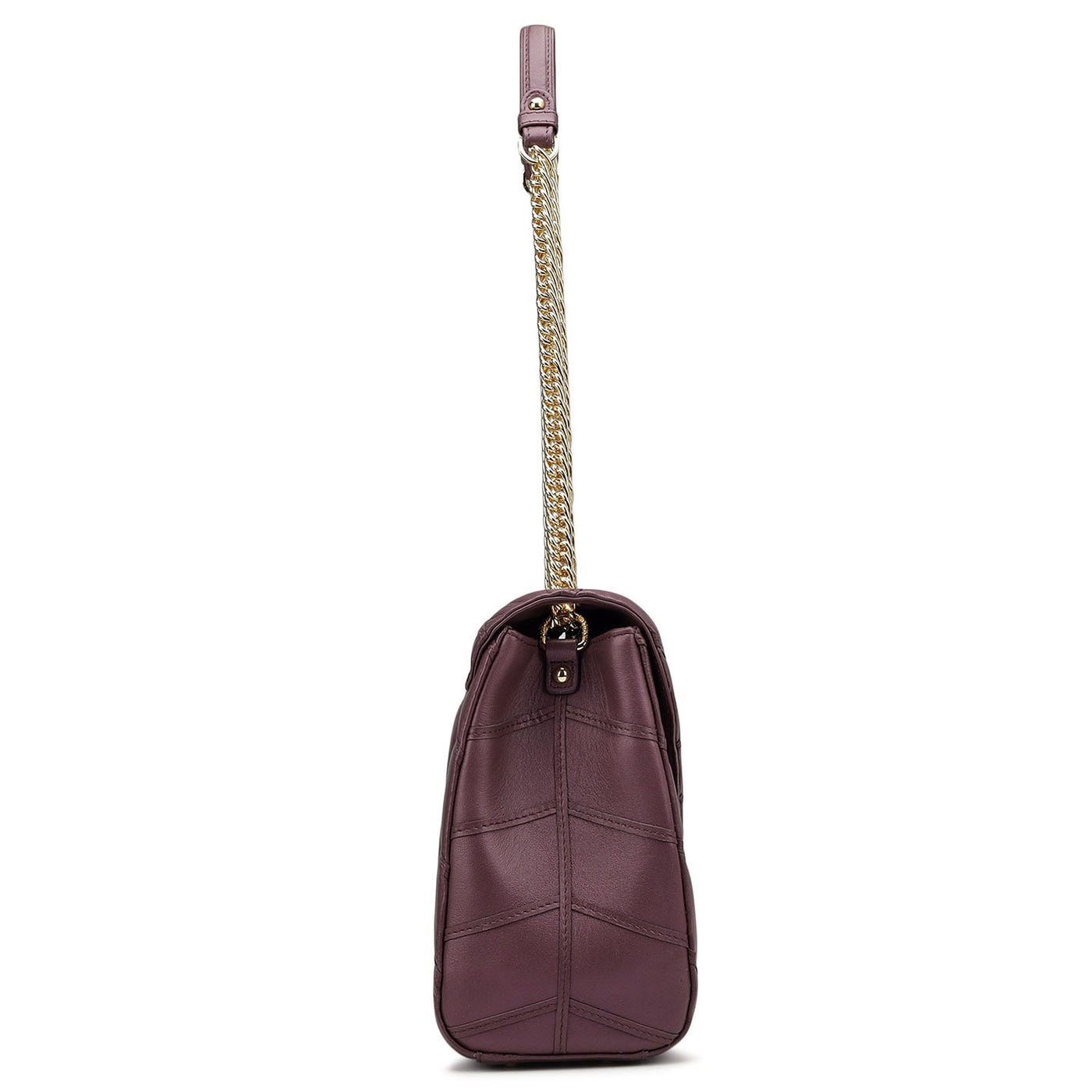 Large Quilting Leather Shoulder Bag - Plum