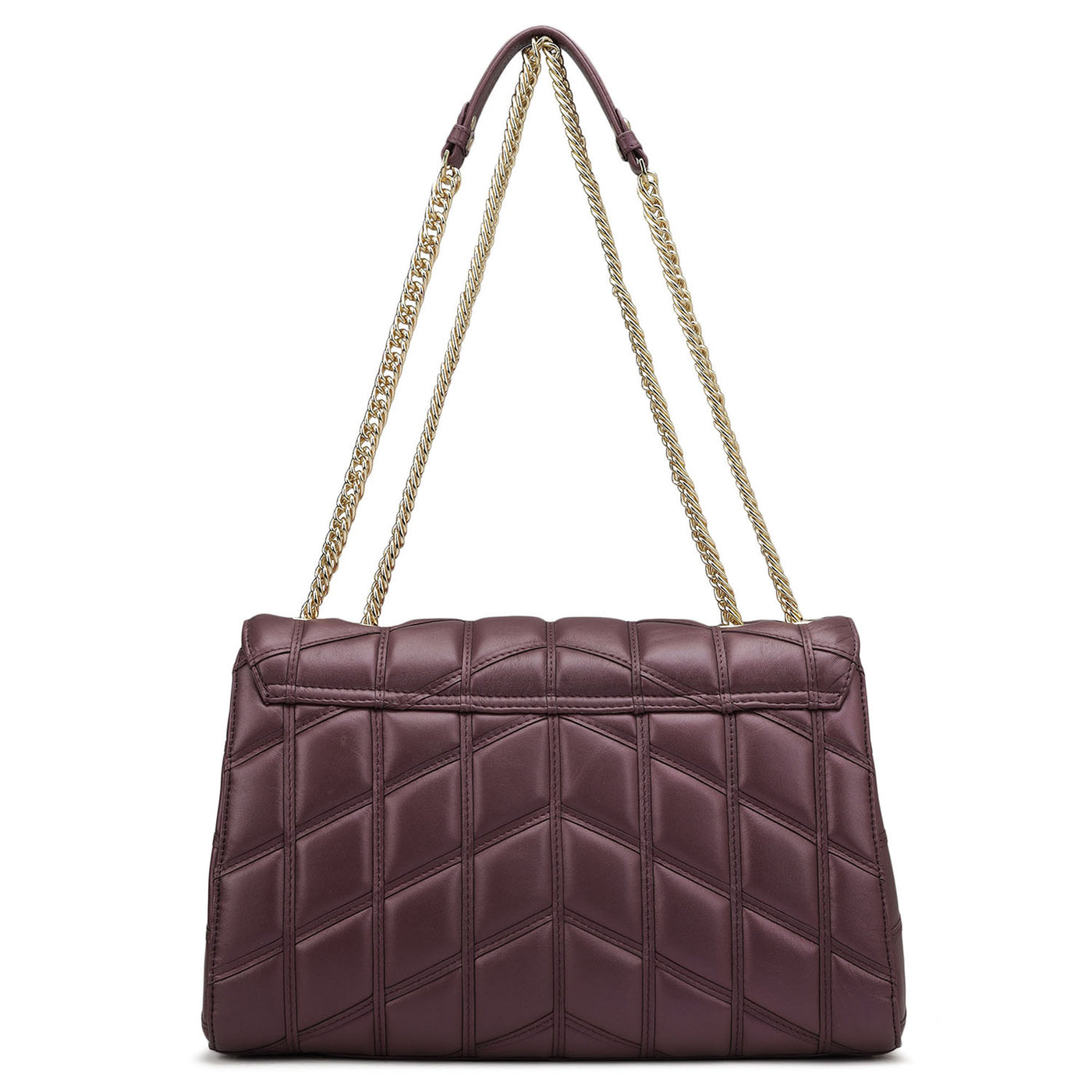 Large Quilting Leather Shoulder Bag - Plum