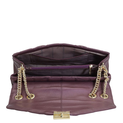 Large Quilting Leather Shoulder Bag - Plum