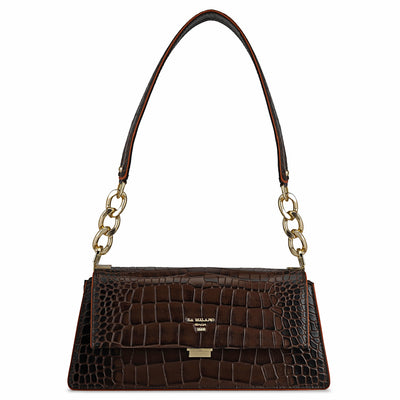 Small Croco Leather Shoulder Bag - Brown