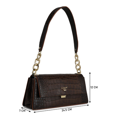 Small Croco Leather Shoulder Bag - Brown