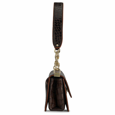 Small Croco Leather Shoulder Bag - Brown