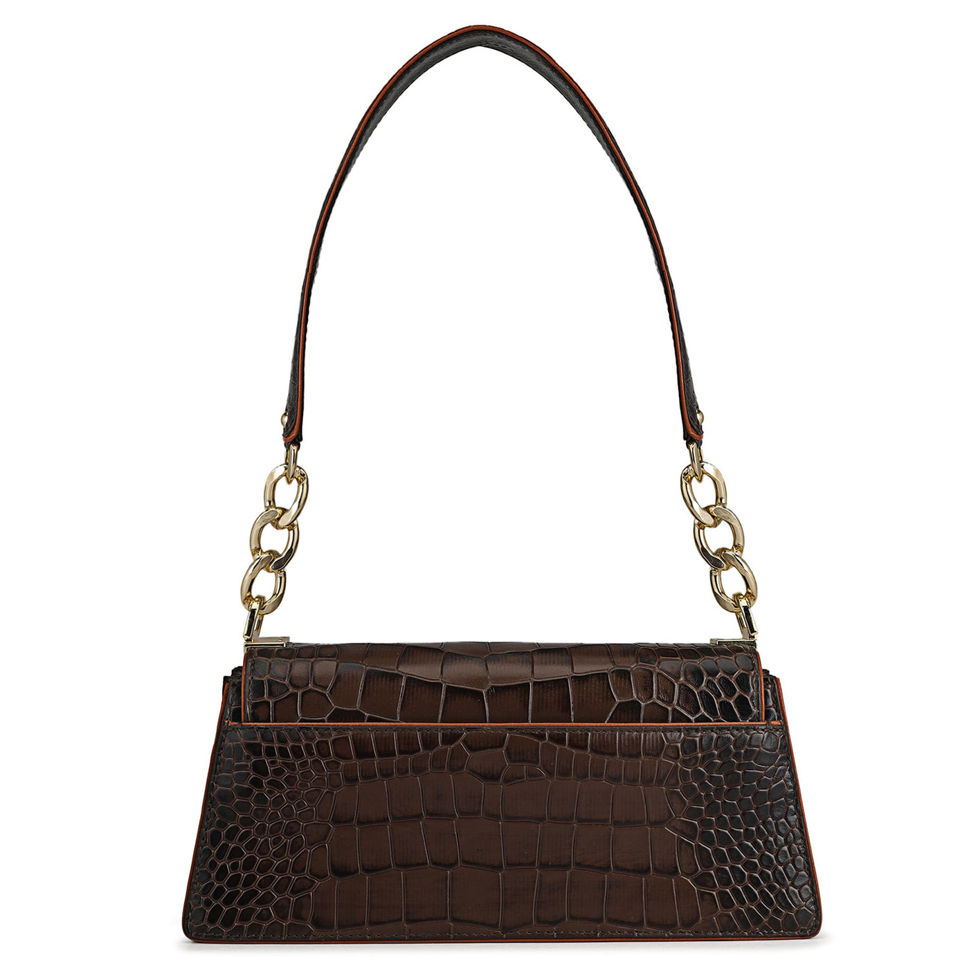 Small Croco Leather Shoulder Bag - Brown