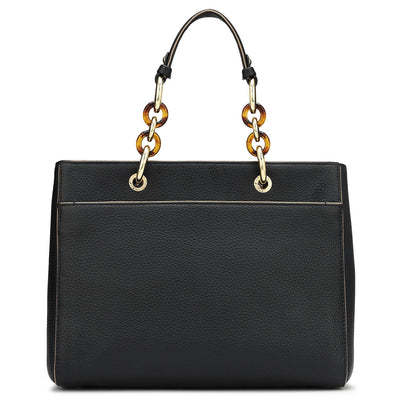 Medium Wax Leather Satchel - Black