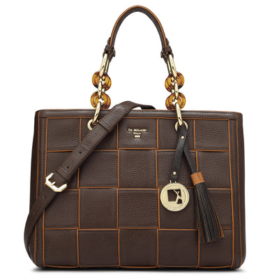 Medium Wax Leather Satchel - Chocolate