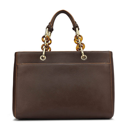 Medium Wax Leather Satchel - Chocolate