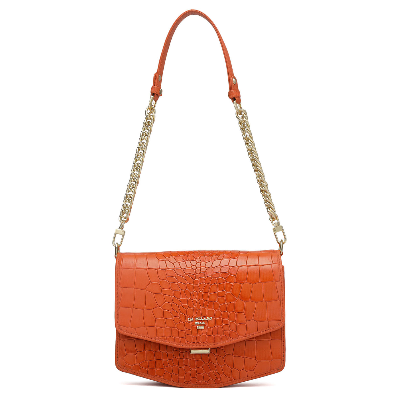 Small Croco Leather Shoulder Bag - Pumpkin