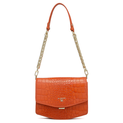 Small Croco Leather Shoulder Bag - Pumpkin