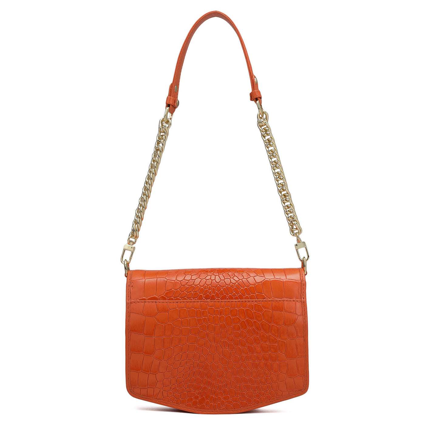 Small Croco Leather Shoulder Bag - Pumpkin