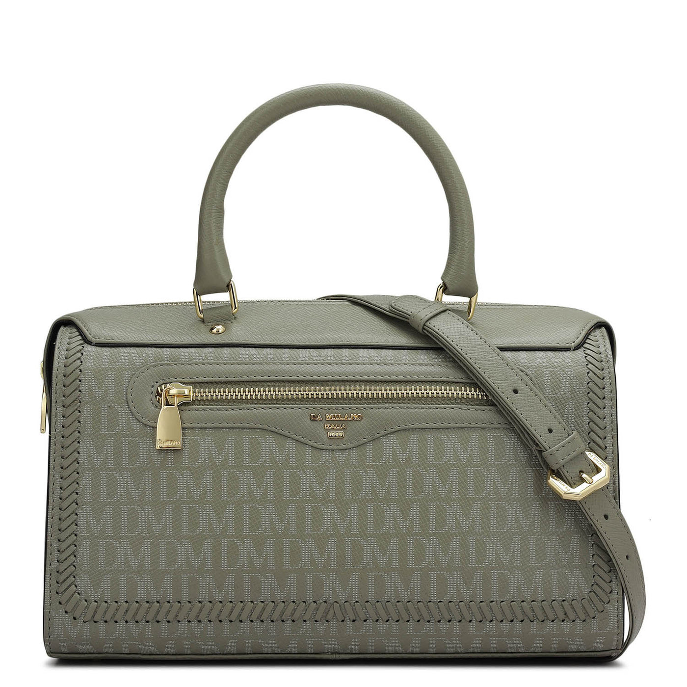 Medium Monogram Franzy Leather Satchel - Stone Grey