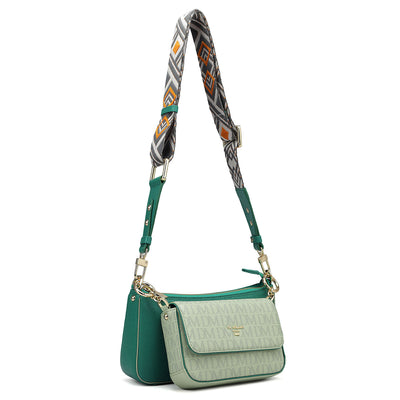 Small Monogram Franzy Leather Sling - Mint & Emerald Green