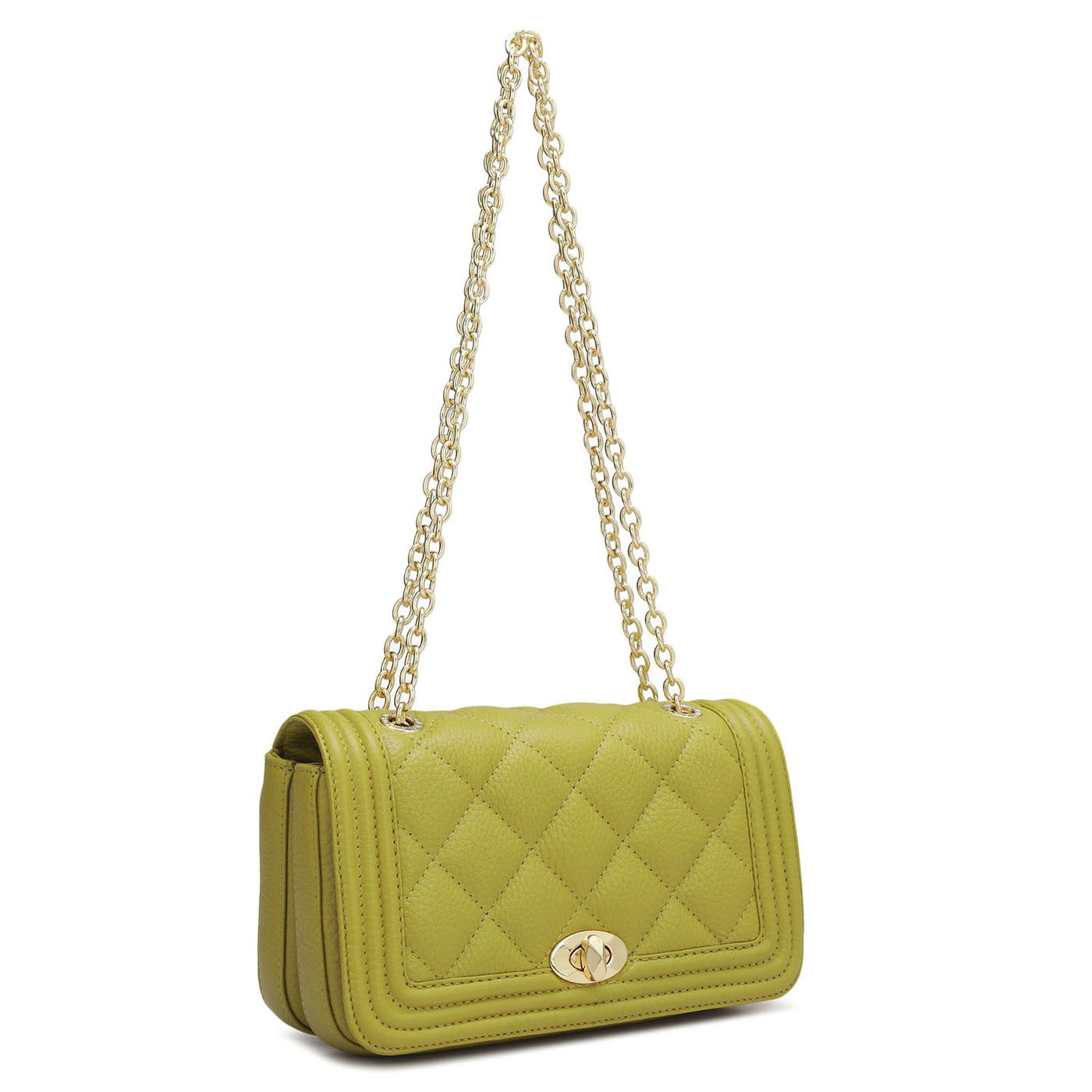 Small Quilting Leather Shoulder Bag - Green Tea