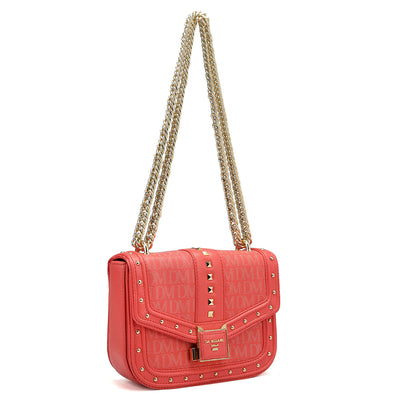 Small Monogram Leather Shoulder Bag - Corallo