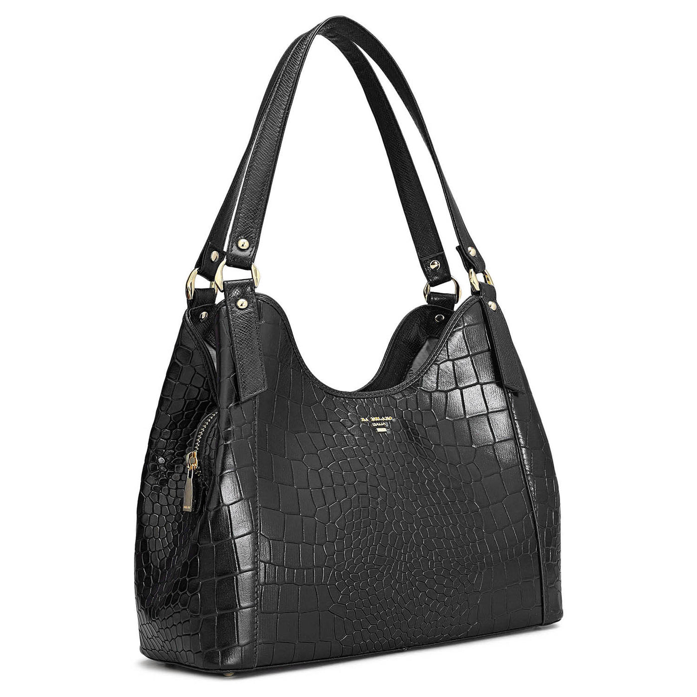 Medium Croco Leather Hobo - Black