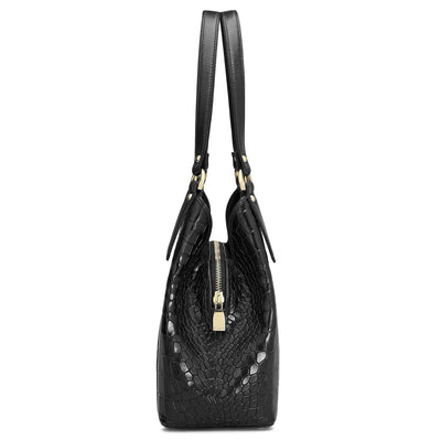 Medium Croco Leather Hobo - Black