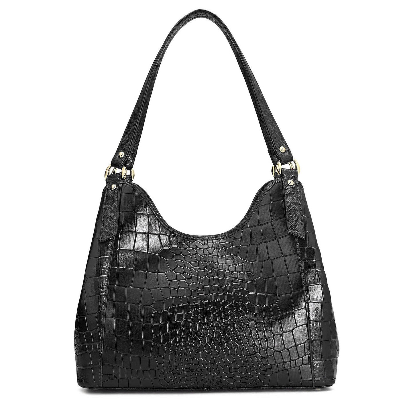 Medium Croco Leather Hobo - Black