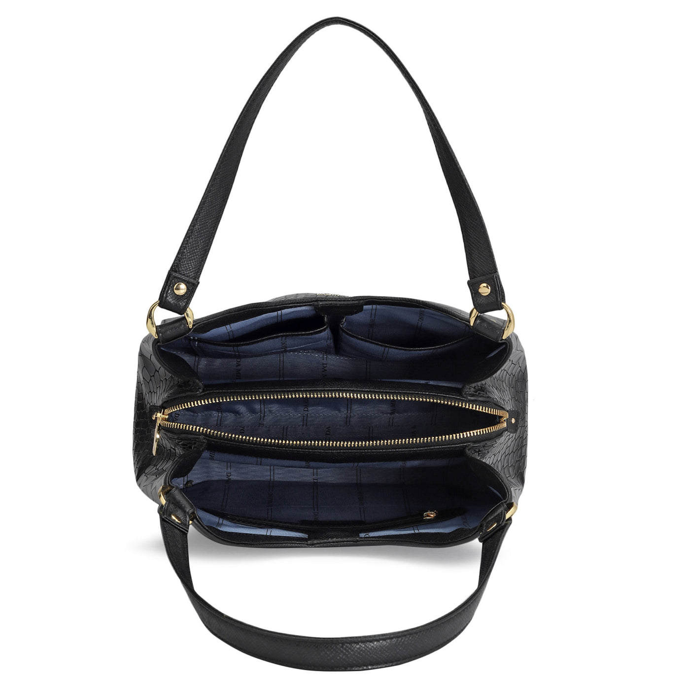 Medium Croco Leather Hobo - Black