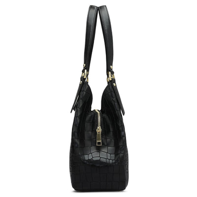 Medium Croco Leather Hobo - Black