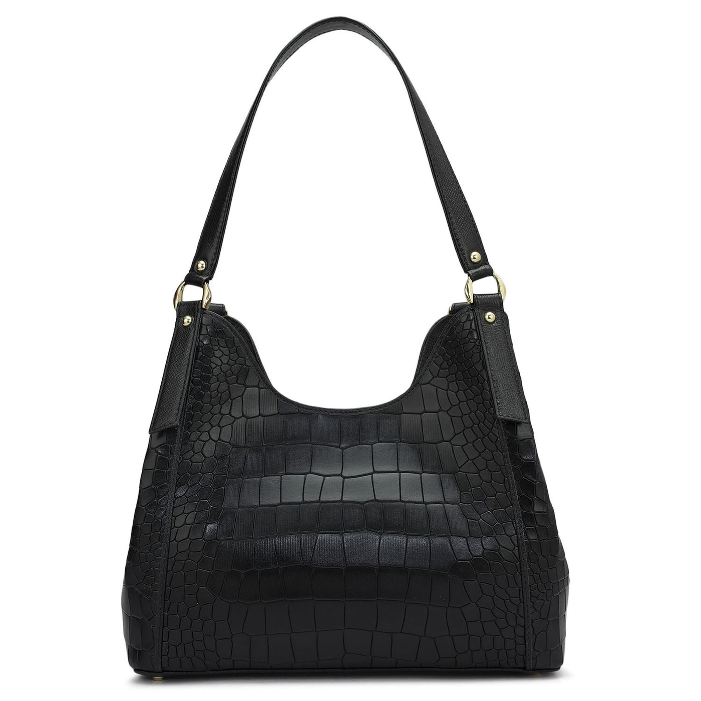 Medium Croco Leather Hobo - Black