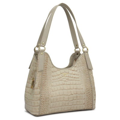 Medium Croco Leather Hobo - Frost