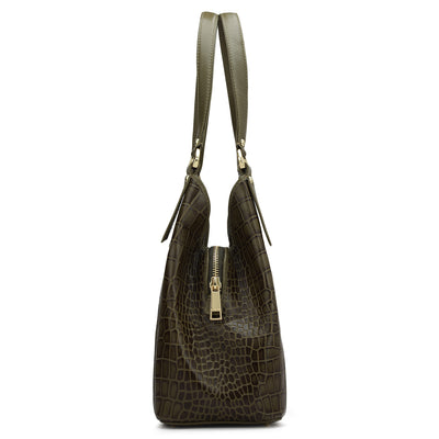 Medium Croco Leather Hobo - Military Green