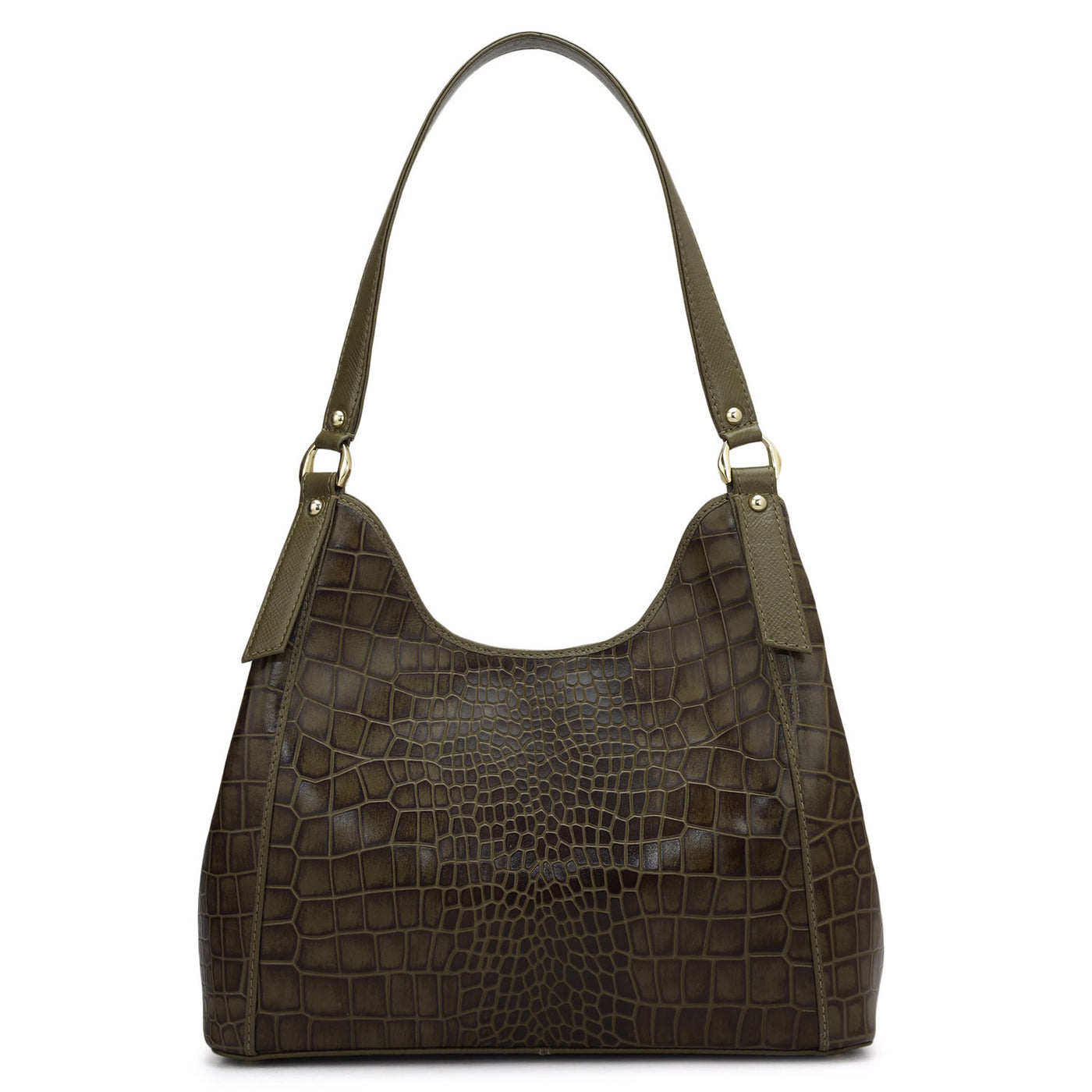 Medium Croco Leather Hobo - Military Green